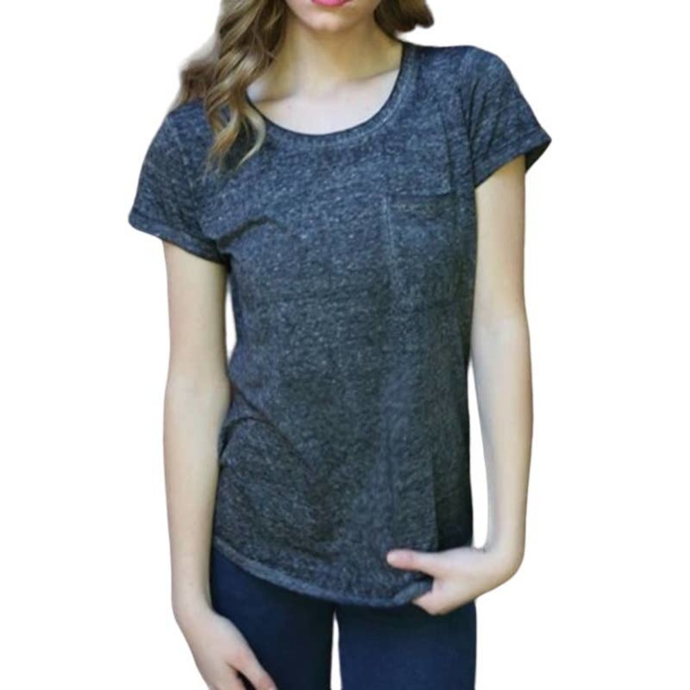 Abercrombie & Fitch Women's Pocket Basic Tee Shirt Heather Dark Grey Small